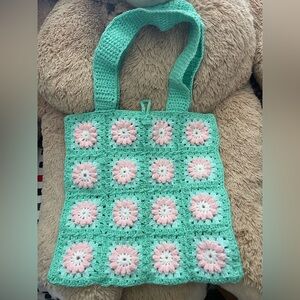 Handmade Crochet Tote Bag Floral Granny Square Boho Shoulder Purse
